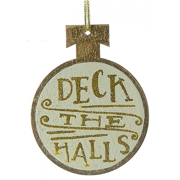 Χριστουγεννιάτικo Κρεμαστό Ξύλινο Στολίδι, με Χρυσό "Deck the Halls" (12cm)